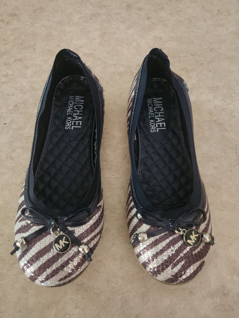 Michael Kors Girls Sequin Striped Ballet Flats - Black & Gold